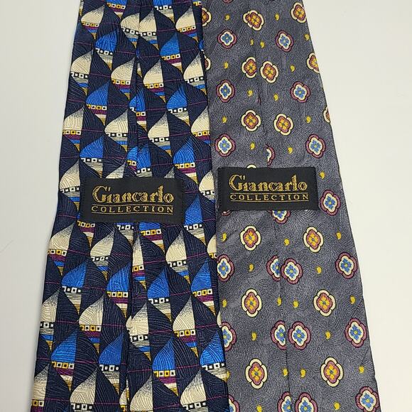 Giancarlo Collection Made in Italy 100% Silk Tie Lot Of 2 Blue Patterns - Picture 2 of 4